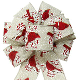 Wired Red Birds & Berries Natural Bow (2.5"ribbon~8"Wx16"L) - Alpine Holiday Bows