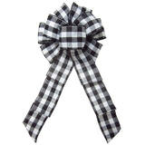 Wired Buffalo Plaid Black & White Linen Bows (2.5"ribbon~8"Wx16"L) - Alpine Holiday Bows