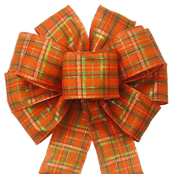 Wired Pumpkin Plaid Bows (2.5"ribbon~10"Wx20"L) - Alpine Holiday Bows