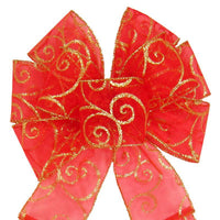 Christmas Wreath Bows - Wired Red & Gold Sparkle Swirl Bow (2.5"ribbon~8"Wx16"L)