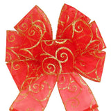 Christmas Wreath Bows - Wired Red & Gold Sparkle Swirl Bow (2.5"ribbon~8"Wx16"L)