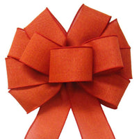 Wired Burnt Orange Linen Bow (2.5"ribbon~10"Wx20"L) - Alpine Holiday Bows