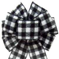 Wired Buffalo Plaid Black & White Flannel Bow (2.5"ribbon~8"Wx16"L) - Alpine Holiday Bows