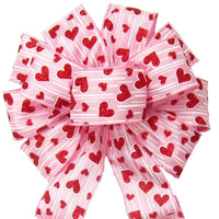 Wired Sparkling Hearts Pink Bow (2.5"ribbon~10"Wx20"L) - Alpine Holiday Bows