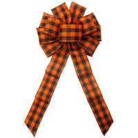 Wired Buffalo Plaid Black & Orange Linen Bows (2.5"ribbon~10"Wx20"L) - Alpine Holiday Bows