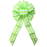 Wired Buffalo Plaid Lime Green & White Linen Bows (2.5"ribbon~10"Wx20"L) - Alpine Holiday Bows