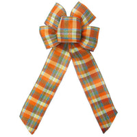 Wired Scarecrow Plaid Linen Bows (2.5"ribbon~6"Wx10"L) - Alpine Holiday Bows