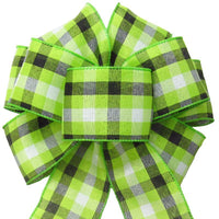 Wired Springtime Plaid Lime Green Linen Bow (2.5"ribbon~8"Wx16"L) - Alpine Holiday Bows