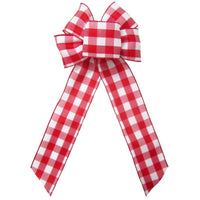 Wired Buffalo Plaid Red & White Linen Bows (2.5"ribbon~6"Wx10"L) - Alpine Holiday Bows