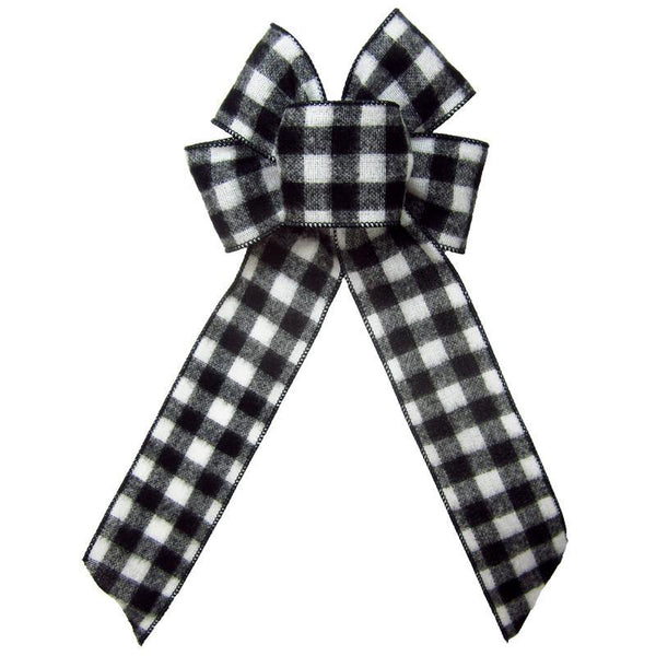 Wired Buffalo Plaid Black & White Flannel Bow (2.5"ribbon~6"Wx10"L) - Alpine Holiday Bows