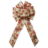 Christmas Bows - Wired Red Sparkle Snowflake Bows (2.5"ribbon~8"Wx16"L)