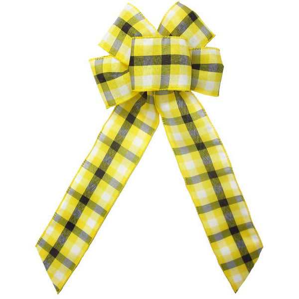 Wired Springtime Plaid Yellow Linen Bow (2.5"ribbon~6"Wx10"L) - Alpine Holiday Bows