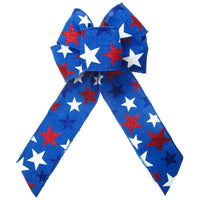 Wired Patriotic Stars Blue Bow (2.5"ribbon~6"Wx10"L) - Alpine Holiday Bows