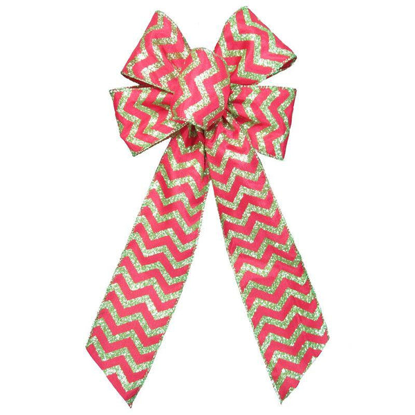 Wired Red & Green Chevron Bow (2.5"ribbon~6"Wx10"L) - Alpine Holiday Bows