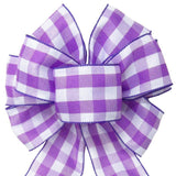 Wired Buffalo Plaid Purple & White Linen Bows (2.5"ribbon~8"Wx16"L) - Alpine Holiday Bows