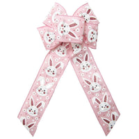 Wired Pink Linen Easter Bunny Bow (2.5"ribbon~6"Wx10"L) - Alpine Holiday Bows