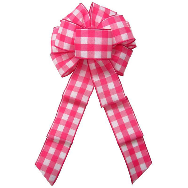 MEEDEE Pink Gingham Ribbon Christmas Ribbon Wired Plaid Check Wired Ribbon  2.5 Inch X 10 Yards Pink Plaid Burlap Ribbon for Crafts Decoration Bows