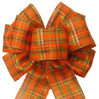 Wired Pumpkin Plaid Bows (2.5"ribbon~8"Wx16"L) - Alpine Holiday Bows