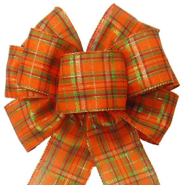 Wired Pumpkin Plaid Bows (2.5"ribbon~8"Wx16"L) - Alpine Holiday Bows