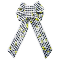 Wired Gingham Bumblebees Black & White Bows (2.5"ribbon~6"Wx10"L) - Alpine Holiday Bows