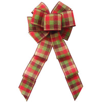 Wired Red & Burgundy Linen Plaid Bow (2.5"ribbon~8"Wx16"L) - Alpine Holiday Bows