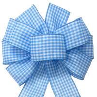 Gingham Check Light Blue & White Bow (2.5"ribbon~10"Wx20"L)