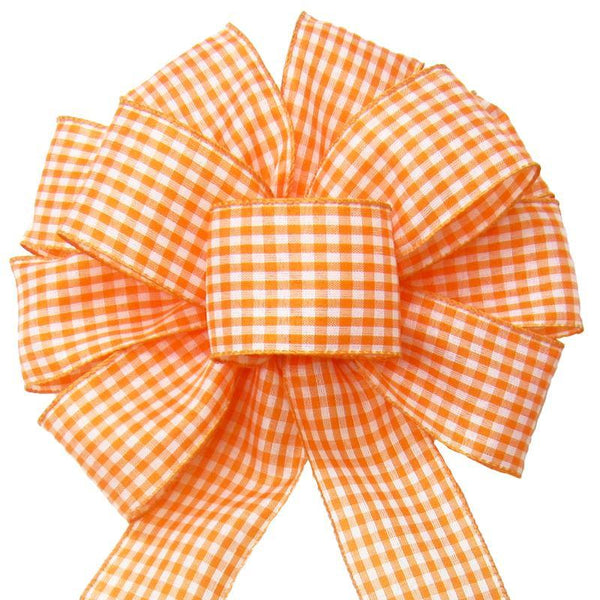 Gingham Check Orange & White Bow (2.5"ribbon~10"Wx20"L)