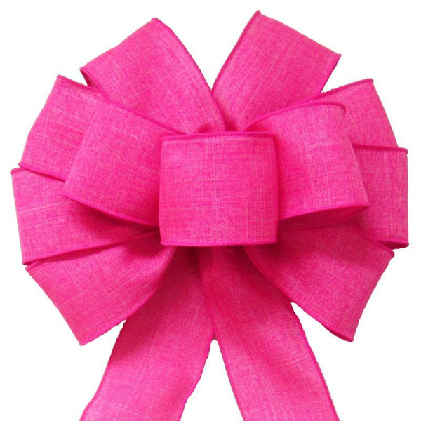 Wired Bright Pink Linen Bow (2.5"ribbon~10"Wx20"L) - Alpine Holiday Bows