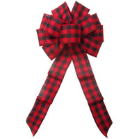 Wired Buffalo Plaid Red & Black Linen Bows (2.5"ribbon~10"Wx20"L) - Alpine Holiday Bows