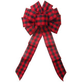 Wired Buffalo Plaid Red & Black Linen Bows (2.5"ribbon~10"Wx20"L) - Alpine Holiday Bows