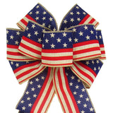 Wired Stars & Stripes Natural Bow (2.5"ribbon~8"Wx16"L) - Alpine Holiday Bows