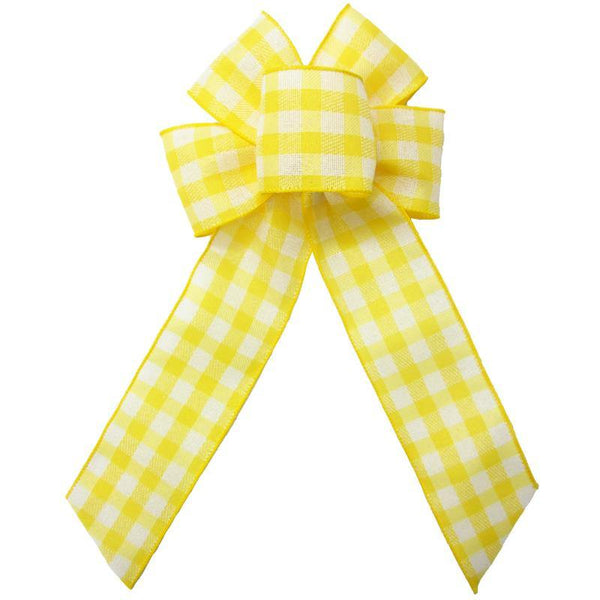 Wired Buffalo Plaid Yellow & Cream Linen Bows (2.5"ribbon~6"Wx10"L) - Alpine Holiday Bows