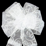 Wired Silver Sparkle Swirl Bow (2.5"ribbon~8"Wx16"L) - Alpine Holiday Bows