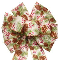 Wired Pinecones & Berries Bow (2.5"ribbon~10"Wx20"L) - Alpine Holiday Bows
