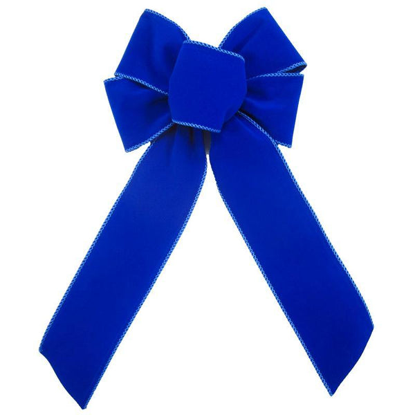 Wired Indoor Outdoor Royal Blue Velvet Bow (2.5"ribbon~6"Wx10"L) - Alpine Holiday Bows