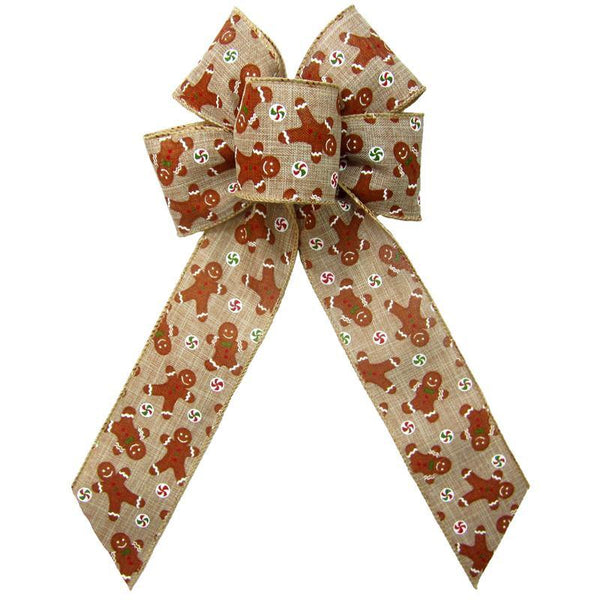 Wired Gingerbread Cookies Bow (2.5"ribbon~6"Wx10"L) - Alpine Holiday Bows