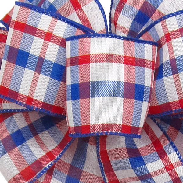 Wired Red White & Blue Plaid Ribbon (#40-2.5"Wx10Yards) - Alpine Holiday Bows