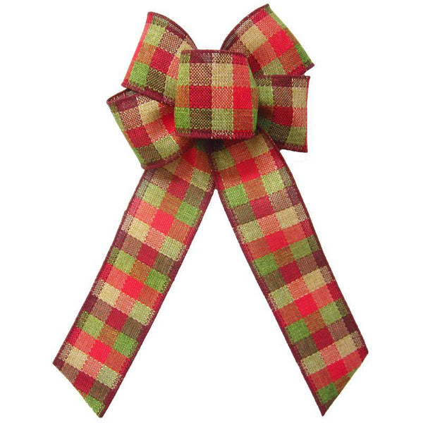 Wired Red & Burgundy Linen Plaid Bow (2.5"ribbon~6"Wx10"L) - Alpine Holiday Bows
