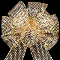 Wired Outdoor Mesh Gold Bow (4"ribbon~14"Wx24"L) - Alpine Holiday Bows
