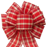 Christmas Wreath Bows - Wired Fireside Plaid Bow (2.5"ribbon~8"Wx16"L)
