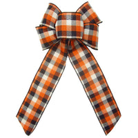 Wired Buffalo Plaid Ivory Orange Black Linen Bows (2.5"ribbon~6"Wx10"L) - Alpine Holiday Bows