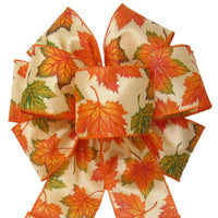 Wired Fall Leaflets Bows (2.5"ribbon~8"Wx16"L) - Alpine Holiday Bows