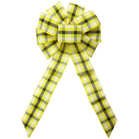 Wired Springtime Plaid Yellow Linen Bow (2.5"ribbon~10"Wx20"L) - Alpine Holiday Bows