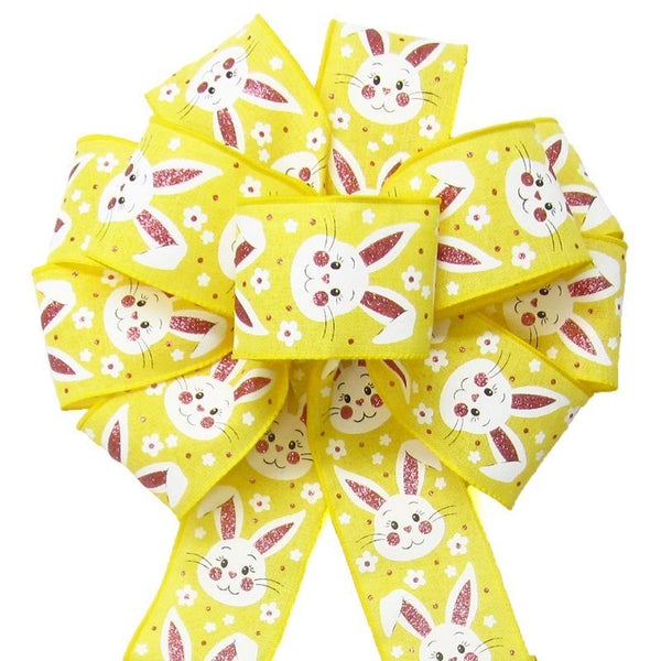 Wired Yellow Linen Easter Bunny Bow (2.5"ribbon~10"Wx20"L) - Alpine Holiday Bows