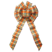 Wired Scarecrow Plaid Linen Bows (2.5"ribbon~10"Wx20"L) - Alpine Holiday Bows