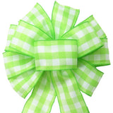 Wired Buffalo Plaid Lime Green & White Linen Bows (2.5"ribbon~10"Wx20"L) - Alpine Holiday Bows