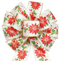 Christmas Wreath Bows - Wired Ivory & Red Poinsettia Bow (2.5"ribbon~10"Wx20"L)