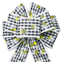 Wired Gingham Bumblebees Black & White Bows (2.5"ribbon~8"Wx16"L) - Alpine Holiday Bows