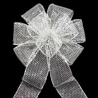 Wired Outdoor Mesh Silver Bow (2.5"ribbon~8"Wx16"L) - Alpine Holiday Bows
