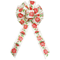 Christmas Bows - Wired Ivory & Red Poinsettia Bow (2.5"ribbon~10"Wx20"L)